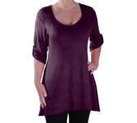 Womens Casual Plain Scoop Neck 3/4 Sleeve Hip Length Plus Size Blouse Tunic Top