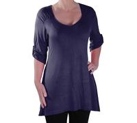 Womens Casual Plain Scoop Neck 3/4 Sleeve Hip Length Plus Size Blouse Tunic Top