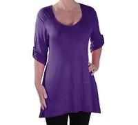 Womens Casual Plain Scoop Neck 3/4 Sleeve Hip Length Plus Size Blouse Tunic Top