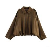 Women's Casual Polyester Jacket with Batwing Sleeves and Zipper Closure, Designed for Loose Fit Comfort Across Four Seasons (M Drak Brown)