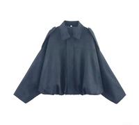 Women's Casual Polyester Jacket with Batwing Sleeves and Zipper Closure, Designed for Loose Fit Comfort Across Four Seasons (M Navy)