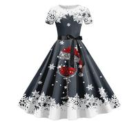 Women's Casual Printed Short Sleeve Holiday Dress, gray, XXL