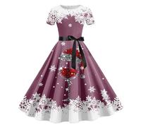 Women's Casual Printed Short Sleeve Holiday Dress, purple, XL