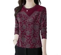 Women's Casual Pullover T-Shirt, Flower Pattern, Brown Red Options | For Holiday Parties, Stylish Pattern & Cozy, Perfect for Ladies, Breathable Fabric, Two Color Choices