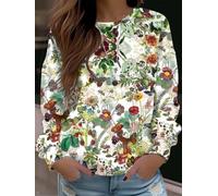 Women's Casual Round Neck Long Sleeve Floral Print Sweatshirt | Soft-touch knit fabric, full-coverage blossom graphic, round neck cut, relaxed fit for everyday trips