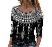 Womens Casual Round Neck Sweatshirt Women Clothing Printed Dress Feather Women Floral T Shirt Flower Scenery Painting Long Sleeve Print O Neck Printed Casual Sweatshirt Tops Round Tshirt Sales