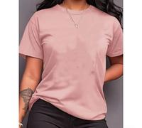 Womens Casual Round Neck Top, Pure Colour Basic Long Sleeve Shirt in Polyester for Daily Wear, Vacation and Club Outfits, Moderate Stretch Regular Fit in Multiple Sizes(M Pink)