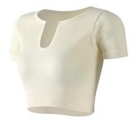 Women's Casual Sexy Notch Neck Crop Tops Short Sleeve Fitted Workout Top Ribbed Seamless Athletic Tight T-Shirts Y2k Going Out Tops Yoga Fitness No Steel Ring Beautiful Back