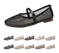 Womens Casual Shallow Mouth Sandals, Flat Mary Jane Shoes for Women, Elegant Buckle Strap Walking Shoes, Lightweight Breathable Round Toe Loafers, Chic Hollow Out Footwear Dark Blue