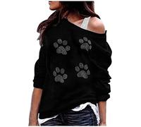 Women's Casual Shirt The-Shoulder Studed Printed Fashion Tops Long Sleeve Soft T-Shirt Festival Bracelets Fabric Printed, black, L