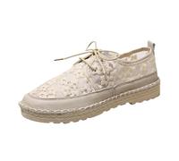 Women's Casual Shoes Elegant Women Lace Fabric Shoes Flat Platform Shoes Low Cut Embroidered Trainers Laces Wedding Shoes Autumn Low Shoes Breathable Sports Shoes Linen Sole Trainers, beige, 5 UK