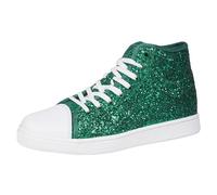 Women's Casual Shoes Lace Up High Top Glitter Flat Board Sneakers Shiny Fine Comfortable Lightweight Fashion Footwear (Green, 4)