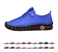 Women's Casual Shoes Leather Breathable Slip On Comfortable, darkblue, 8 UK