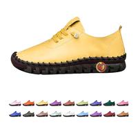 Women's Casual Shoes Leather Breathable Slip On Comfortable, Light yellow, 9.5 UK
