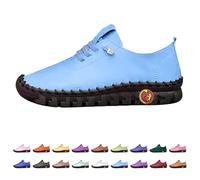 Women's Casual Shoes Leather Breathable Slip On Comfortable, lightblue, 7 UK