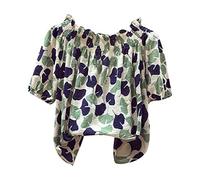 Womens Casual Short Sleeve Loose Fit Chiffon Blouse Cold Shoulder Printed Lightweight Fashion Shirt Breathable Summer Tops for Women Elegant Work or Everyday Wear Plus Size (Green, M)