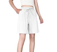 Womens Casual Shorts Elastic Waist Running Workout Shorts with Pockets Women's Wide Leg Pants Plus Sized Wide Leg Pants (White, XXXL)