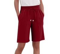 Womens Casual Shorts Summer Linen 3/4 Length Shorts Elastic Waist Capri Pants Ladies Wide Legs Knee Length Bottoms Lounge Joggers Office Work Walk Pants with Pockets