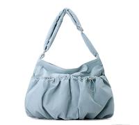 Women's Casual Shoulder Bag, Nylon Crossbody Bag, Hobo Tote Bag, Adjustable Shoulder Strap, Drawstring Design, Applies to Commuting and Travel (Haze Blue,39 * 8 * 30cm)