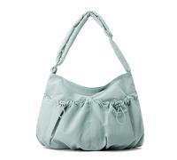 Women's Casual Shoulder Bag, Nylon Crossbody Bag, Hobo Tote Bag, Adjustable Shoulder Strap, Drawstring Design, Applies to Commuting and Travel (Soft Mist Green,39 * 8 * 30cm)