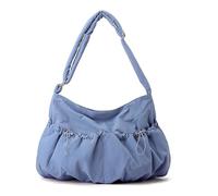 Women's Casual Shoulder Bag, Nylon Crossbody Bag, Hobo Tote Bag, Adjustable Shoulder Strap, Drawstring Design, Applies to Commuting and Travel (Iris Blue,39 * 8 * 30cm)