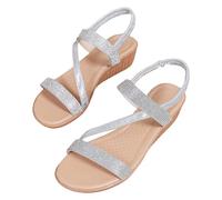 Women's Casual Side Hollow Belt Buckle Slope Bottom Roman Shoes Summer Fashion Ladies Sandals Wedge for Women Heels Sandals (Silver, 7.5)