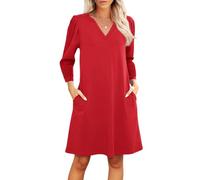 Women's Casual Simple Plain 3/4 Sleeve T-Shirt Loose Dress Summer Fall V Neck A-Line Flowy Boho Shirt Dresses with Pockets,Satin Dress for Women Wrinkle Free Sun Linen Summer Dresses UK,u1017k