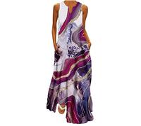 Women's Casual Sleeveless Dress Sale Clearance Summer Boho Maxi Dress Sexy A-Line V Neck Dresses Elegant Cocktail Office Dress Vintage Holiday Work Floral Special Occasion Dresses with Pockets