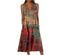 Women's Casual Sleeveless Sundress V Neck Midi Dress with Pockets Summer Boho Long Dresses Loose Fit Pullover Dress Plus Size Swing Elegant Dress Floral Print Baggy Dress for Ladies