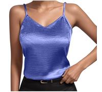 Womens Casual Sleeveless V Neck Camisole Silk Satin Tank Tops Blouses Summer Vest Basic Tank Tops Underwear Cami Loose Fit Camisole Sleeveless Undershirt Silk Lingerie Leisure Wear Blue