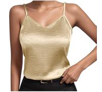 Womens Casual Sleeveless V Neck Camisole Silk Satin Tank Tops Blouses Summer Vest Basic Tank Tops Underwear Cami Loose Fit Camisole Sleeveless Undershirt Silk Lingerie Leisure Wear Gold