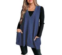 Womens Casual Sleeveless Vest Jumpers V Neck Knitted Gilets Plain Tank Tops Loose Ribbed Vests Sweater Elegant Pullover Knitwear Sweatshirts Vintage Knit Shirts Plus Size Sweaters Vest Women UK Blue
