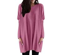 Women's Casual Solid Top Crew Neck Batwing Sleeve Pockets Top Blouse Loose Long Casual Loose T-Shirts Pullover Glitter Top Women, red, XL