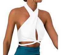 Women's Casual Solid Vest Tank Shirt Sleeveless Slim Halterneck Backless Tops Striped Shirt Women's Carnival, White, M