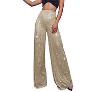 Womens Casual Sparkly Sequin Pants High Waisted Wide Leg Palazzo Bell Bottom Dance Trousers Loose Fit Pull On Comfy 60s 70s 80s Magic Glitter Disco Party Long Maxi Pants Vintage Y2K Streetwear Outfits