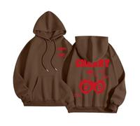Women's Casual Sports Hoodie with Printed Pattern on Back and Front, Breathable Oversized Hoodie Long Sleeves Sweatshirts, Pulls, Vests and Warm Sweatshirts for Autumn and Winter, 01-cafe, XXL