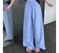 Womens Casual Striped Pants Loose Straight Leg Trousers With Drawstring Elastic Waistband Vertical Stripe Pattern, For Daily Vacation Holiday(M Blue)