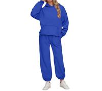 Women's Casual Stylish Tracksuit Set Long Sleeve Blue Solid Tops and High Elastic Waist Straight Trousers Hoodie Jogger Loungewear Outfit Track Suit Womens Leisure Activewear Gym Wear Plus Size 6XL