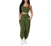 Women's Casual Suit Solid Short Tight Round Neck Vest Long Pant Sport Pocket Suits Greatest of All Time Pants (JN, L)