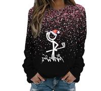 Womens Casual Sweatshirts Fit Pullover Lightweight Women's Pullover Sweatshirt Long Sleeve Christmas Printed Sweatshirt Women Blouses (Hot Pink, XXXXL)