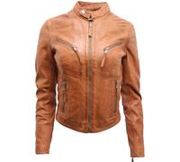 Infinity Women's Casual Tan Leather Biker Jacket 12