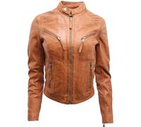 Infinity Women's Casual Tan Leather Biker Jacket 8