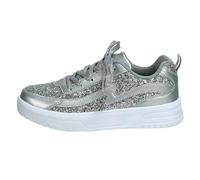 Women's Casual Thick Soled Sneakers Glossy Fashion Low Top Lace Up Flat Shoes Comfortable Lightweight Walking Footwear (Silver, 7.5)