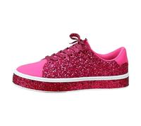 Women's Casual Thick Soled Sneakers Glossy Fashion Low Top Lace Up Flat Shoes Couples Footwear Comfortable Lightweight Daily Walking (5.5) Hot Pink