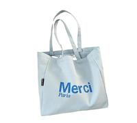 Womens Casual Tote Bag Reusable Canvas Shoulder Bag Hobo Crossbody Handbag for College Work Travel School, Blue-merci, L