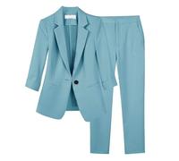 Womens Casual Trouser Suits Formal 2 Piece Outfits Long Sleeve One Button Blazer Jackets and Trousers Smart Office Classic Suit for Ladies UK Women's Business Office Suit Sets Sky Blue