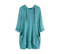 Womens Casual Tunic Tops 3/4 Sleeve Ladies Longline Tunic Blouse Hooded Pullover Shirts Round Neck Plus Size Tunics Dress Floaty T Shirt for Women Solid Color Hoodies