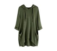 Womens Casual Tunic Tops 3/4 Sleeve Ladies Longline Tunic Blouse Hooded Pullover Shirts Round Neck Plus Size Tunics Dress Floaty T Shirt for Women Solid Color Hoodies