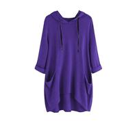 Womens Casual Tunic Tops 3/4 Sleeve Ladies Longline Tunic Blouse Hooded Pullover Shirts Round Neck Plus Size Tunics Dress Floaty T Shirt for Women Solid Color Hoodies