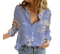 Women's Casual V Neck Boho Floral Print Roll Up Long Sleeve Chiffon Button Down Blouses Bohemian Top Shirts(Purple,Large)